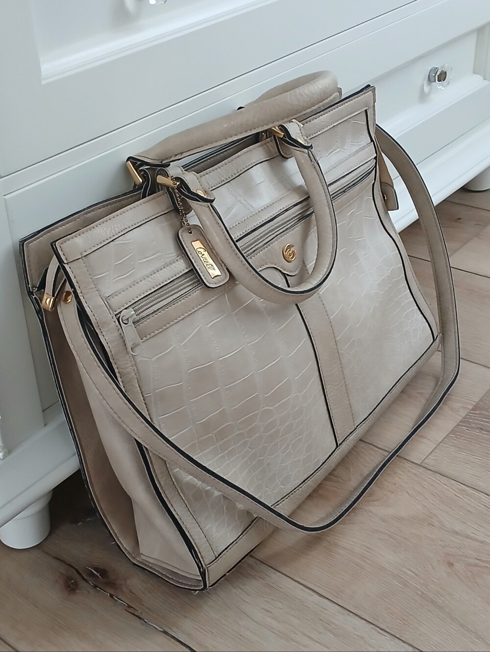 Vintage Cornell Light Beige Crocodile Embossed Satchel Work Tote